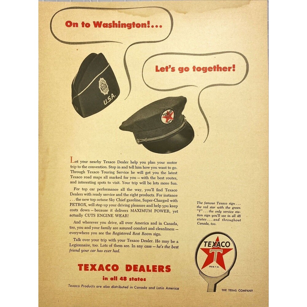 Texaco "In all 48 States" Let Your Dealer Help Your Plan Trip VTG Print Ad 1954